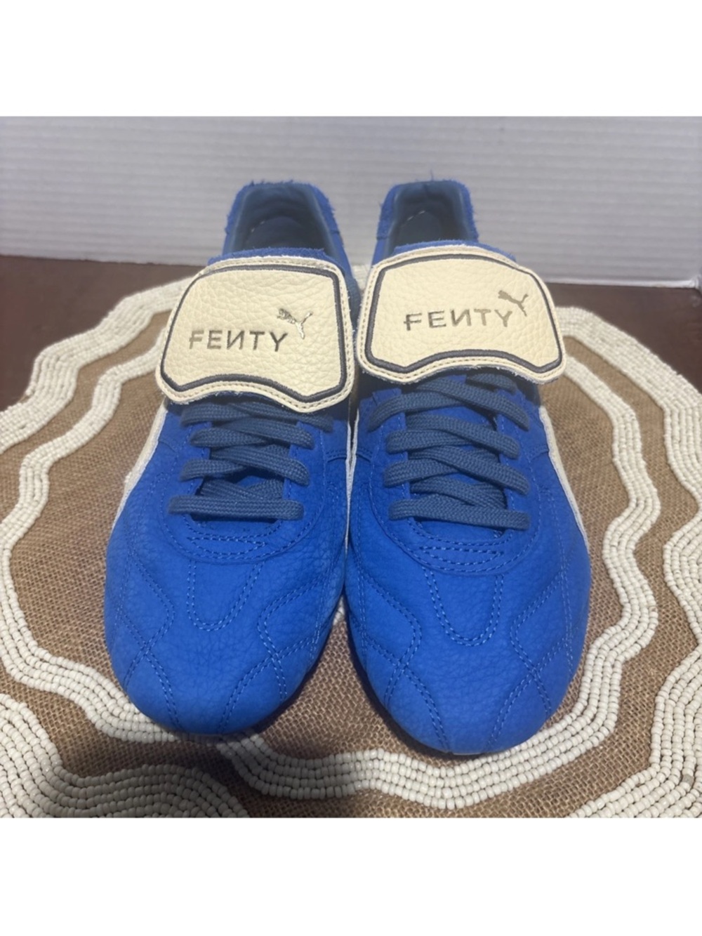 Fenty Beauty Blue Suede Slip-On Sneakers with Cream Accents